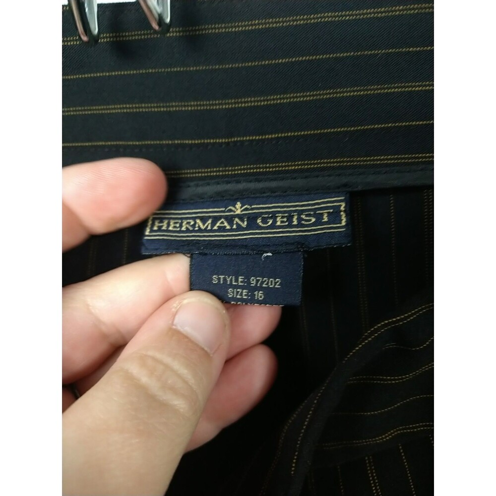 Herman Geist Woman 16 Dress Pants Black Gold Pinstriped Flat Front Trousers - Picture 5 of 9